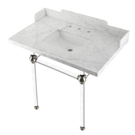 Kingston Brass 36 Carrara Marble Console Sink with Acrylic Legs, Marble WhiteBrushed Nickel LMS36MASQ8